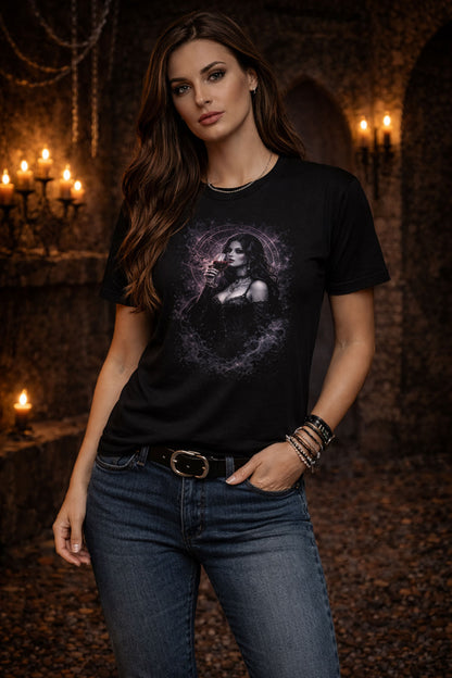 Vampire T-Shirt Dark Fantasy Gothic Wine Ritual Unisex Black Graphic Tee