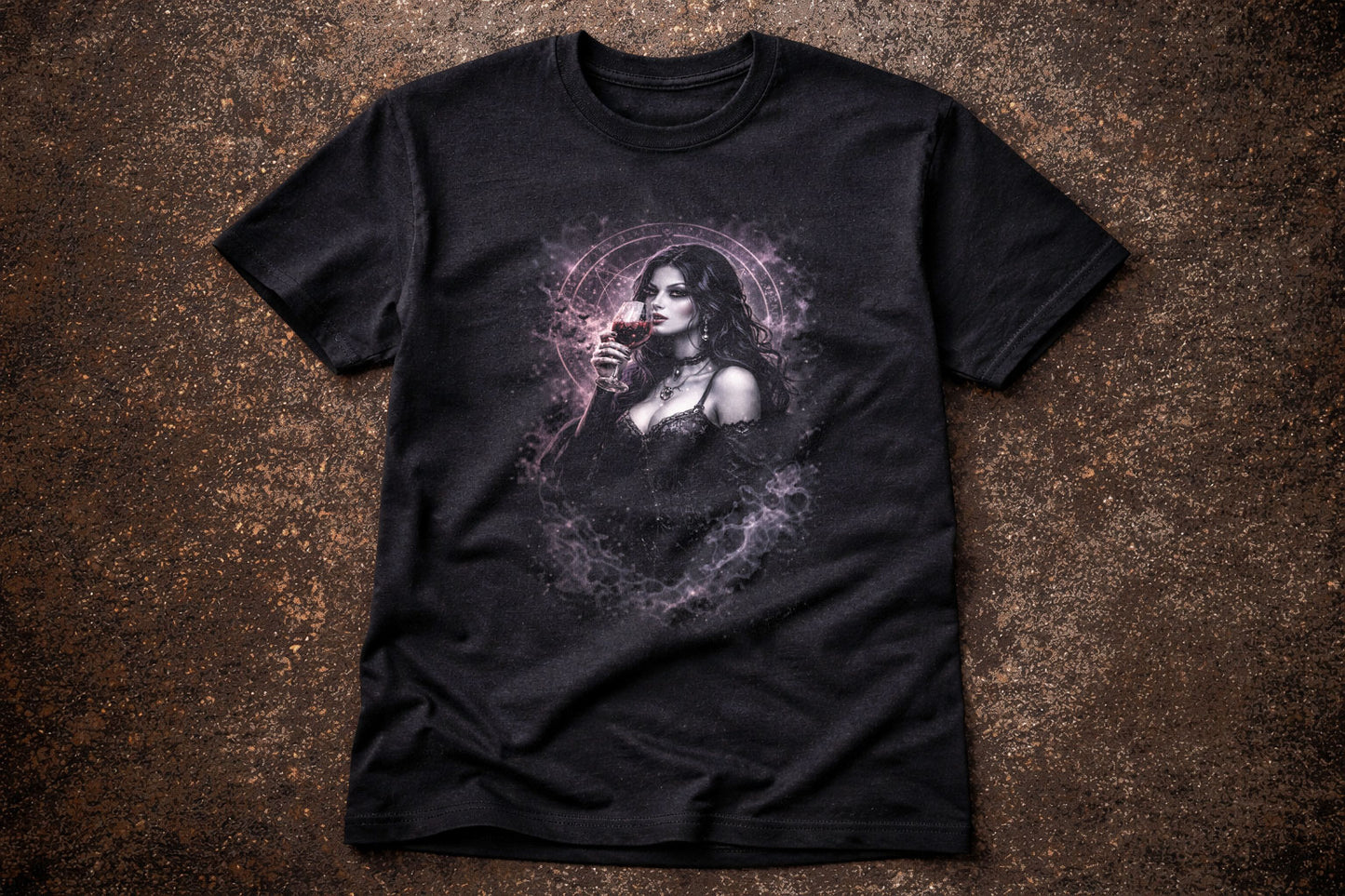 Vampire T-Shirt Dark Fantasy Gothic Wine Ritual Unisex Black Graphic Tee