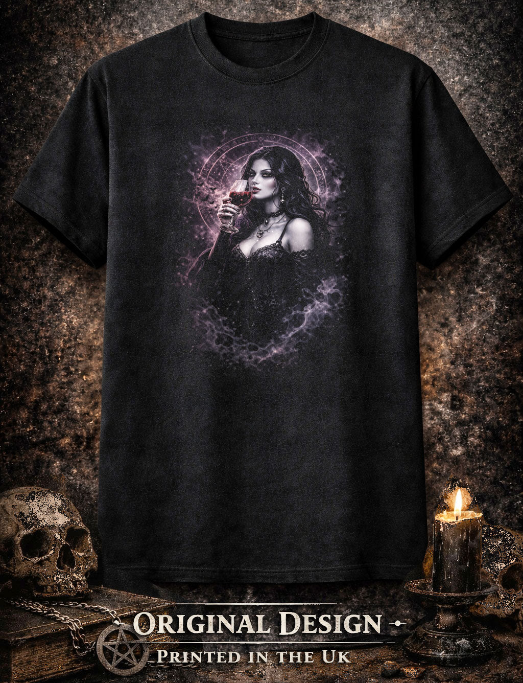 Vampire T-Shirt Dark Fantasy Gothic Wine Ritual Unisex Black Graphic Tee