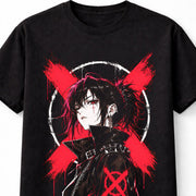 Anime Goth Punk Girl Red X Graphic Manga Alternative Unisex T-Shirt