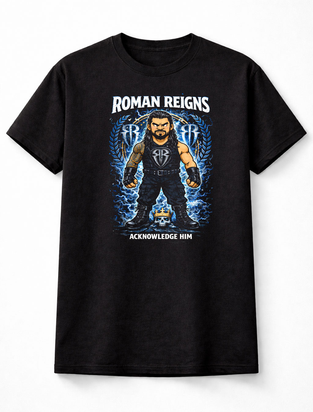 Roman Reigns Acknowledge Him Wrestling Tribal Chief Lightning Crown Graphic Fan Art Tee Adults & Kids Unisex T-Shirt