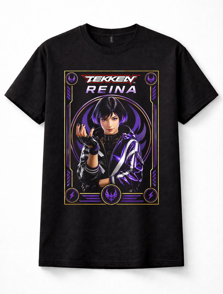 Tekken 8 Reina Mishima Fighting Game Purple Gaming Black Unisex T-Shirt