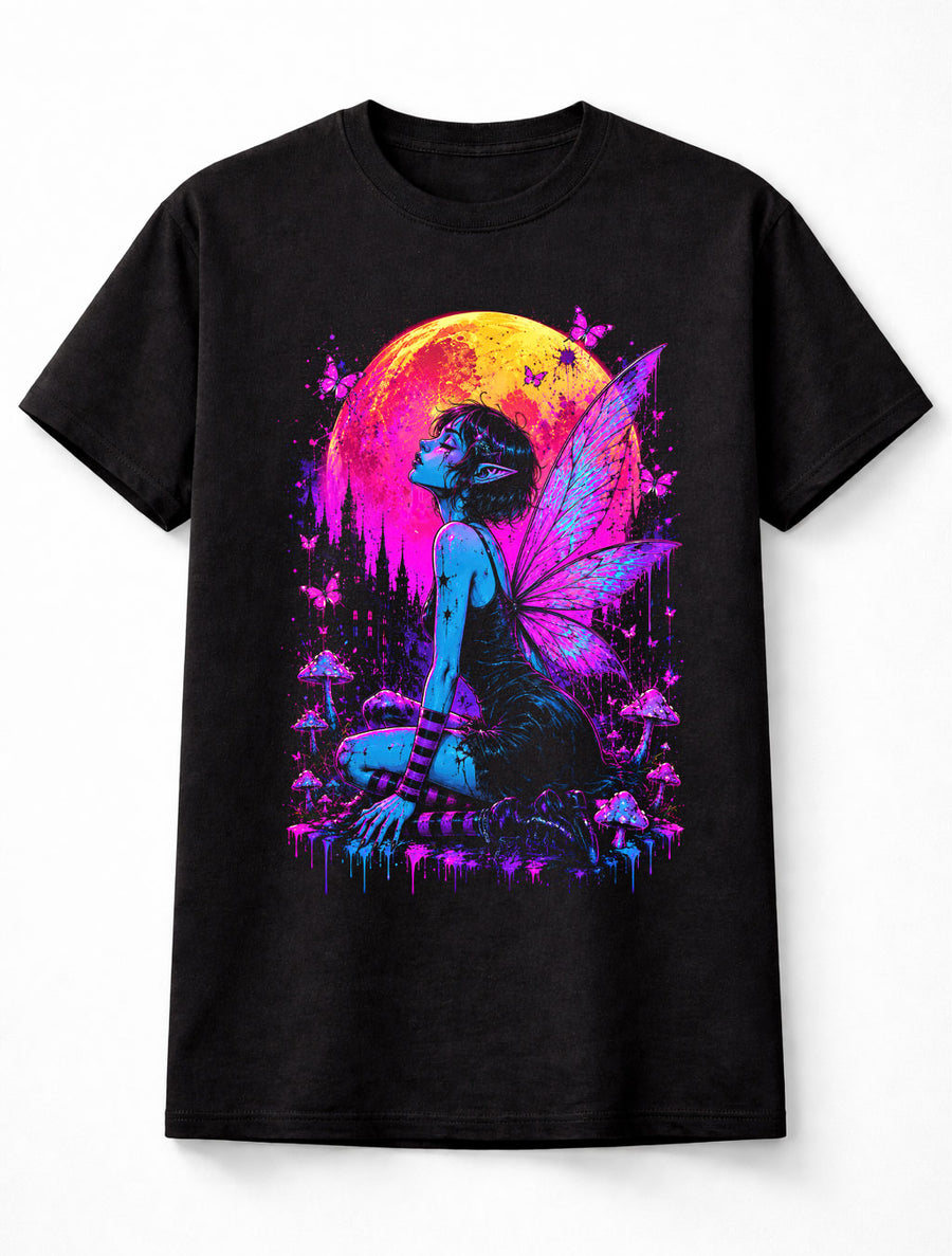 Moon Fairy Gothic Castle Butterfly Wings Graphic Unisex T-Shirt
