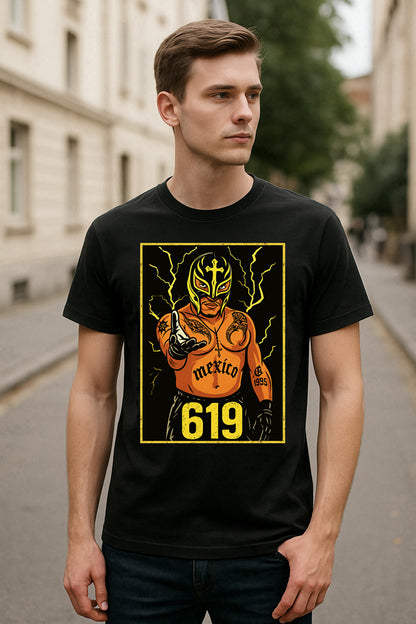Rey Mysterio “619 Mexico” Retro Wrestling T-Shirt — Lucha Lightning Edition