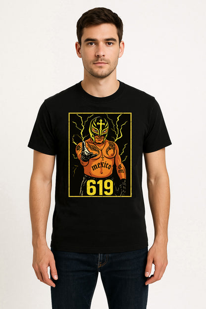 Rey Mysterio “619 Mexico” Retro Wrestling T-Shirt — Lucha Lightning Edition