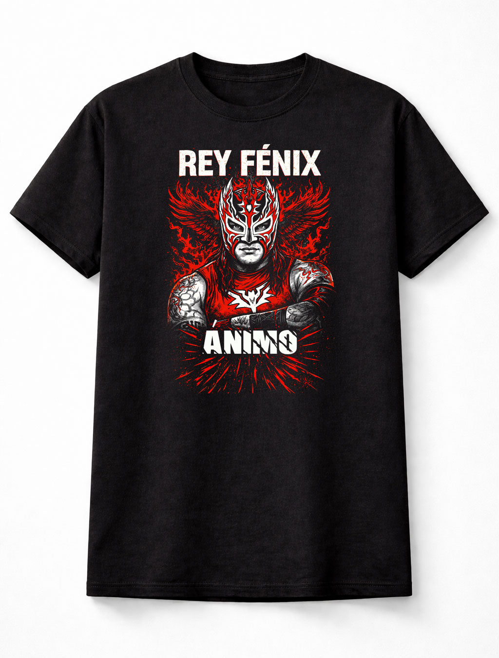Rey Fénix Lucha Libre Graphic T-Shirt Animo Mask Wrestling Fan Tee Red Flame Adults & Kids Unisex T-Shirt