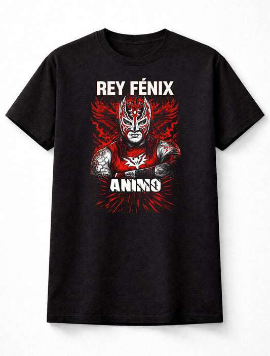 Rey Fénix Lucha Libre Graphic T-Shirt Animo Mask Wrestling Fan Tee Red Flame Adults & Kids Unisex T-Shirt