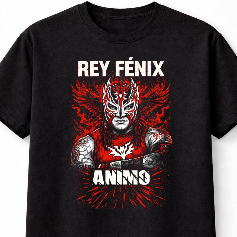 Rey Fénix Lucha Libre Graphic T-Shirt Animo Mask Wrestling Fan Tee Red Flame Adults & Kids Unisex T-Shirt