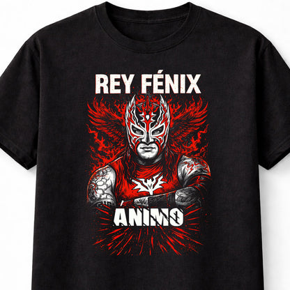 Rey Fénix Lucha Libre Graphic T-Shirt Animo Mask Wrestling Fan Tee Red Flame Adults & Kids Unisex T-Shirt
