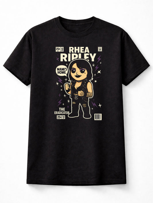 Rhea Ripley “Mami’s Home” Cartoon Graphic T-Shirt – Unisex Black Wrestling Tee