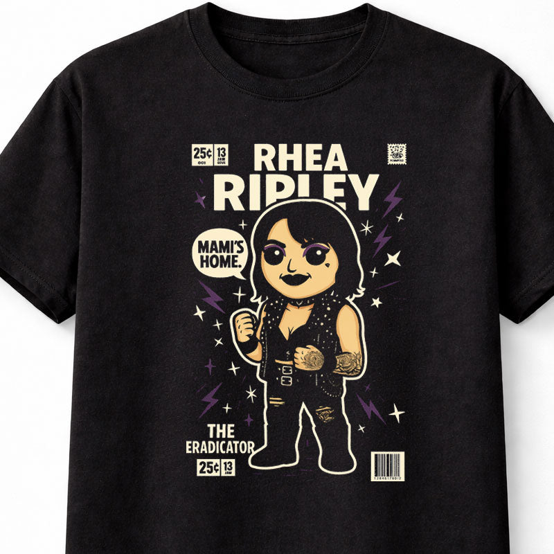 Rhea Ripley “Mami’s Home” Cartoon Graphic T-Shirt – Unisex Black Wrestling Tee