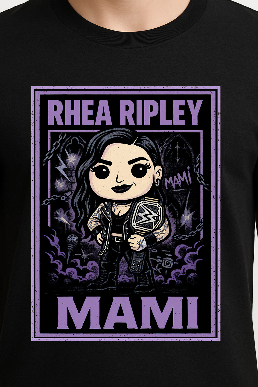 Rhea Ripley T-Shirt Mami Chibi Wrestling WWE Cute Unisex Black Graphic Tee