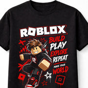 Roblox Build Play Explore Repeat Gaming Graphic Kids Unisex T-Shirt