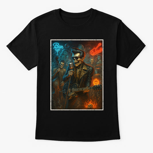 Rockabilly Skulls Live Unisex T-Shirt Retro Horror Band Tee