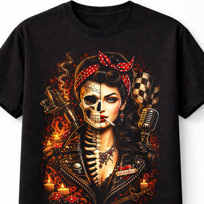 Rockabilly Skeleton Pin Up Gothic Retro Tattoo Unisex T-Shirt
