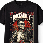 Rockabilly Skeleton Rock N Roll 1950s Hot Rod Greaser Music Black Unisex T-Shirt