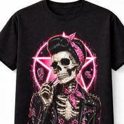 Rockabilly Pin Up Skull Pink Retro Greaser Graphic Unisex T-Shirt