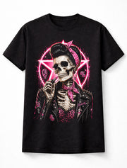 Rockabilly Pin Up Skull Pink Retro Greaser Graphic Unisex T-Shirt