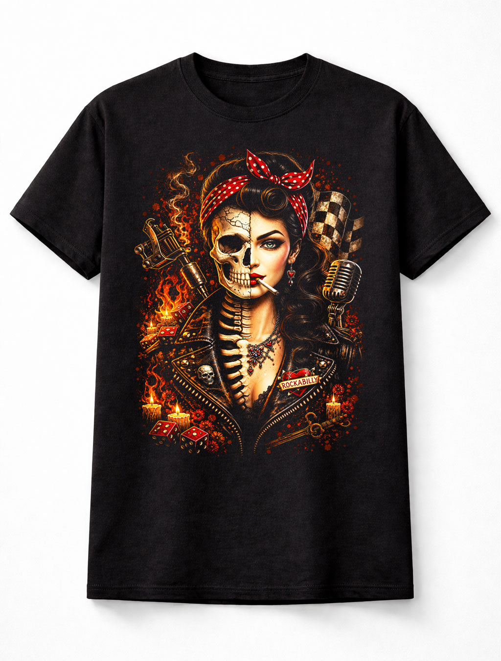 Rockabilly Skeleton Pin Up Gothic Retro Tattoo Unisex T-Shirt