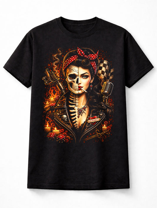 Rockabilly Skeleton Pin Up Gothic Retro Tattoo Unisex T-Shirt