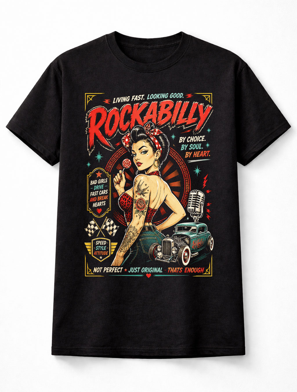 Rockabilly Pin Up Hot Rod Retro Rock N Roll Graphic Unisex T-Shirt