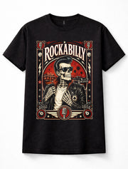 Rockabilly Skeleton Rock N Roll 1950s Hot Rod Greaser Music Black Unisex T-Shirt