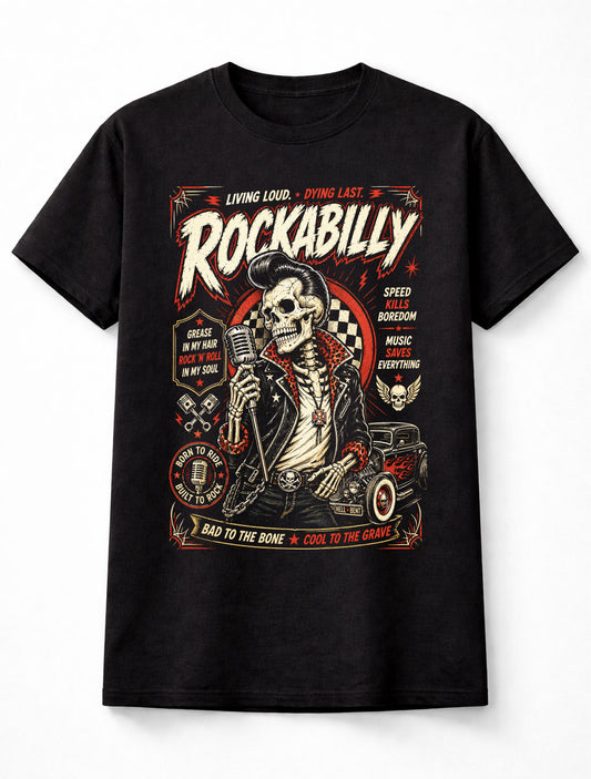 Rockabilly Skeleton Hot Rod Rock N Roll Retro Graphic Unisex T-Shirt