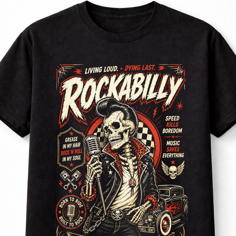 Rockabilly Skeleton Hot Rod Rock N Roll Retro Graphic Unisex T-Shirt