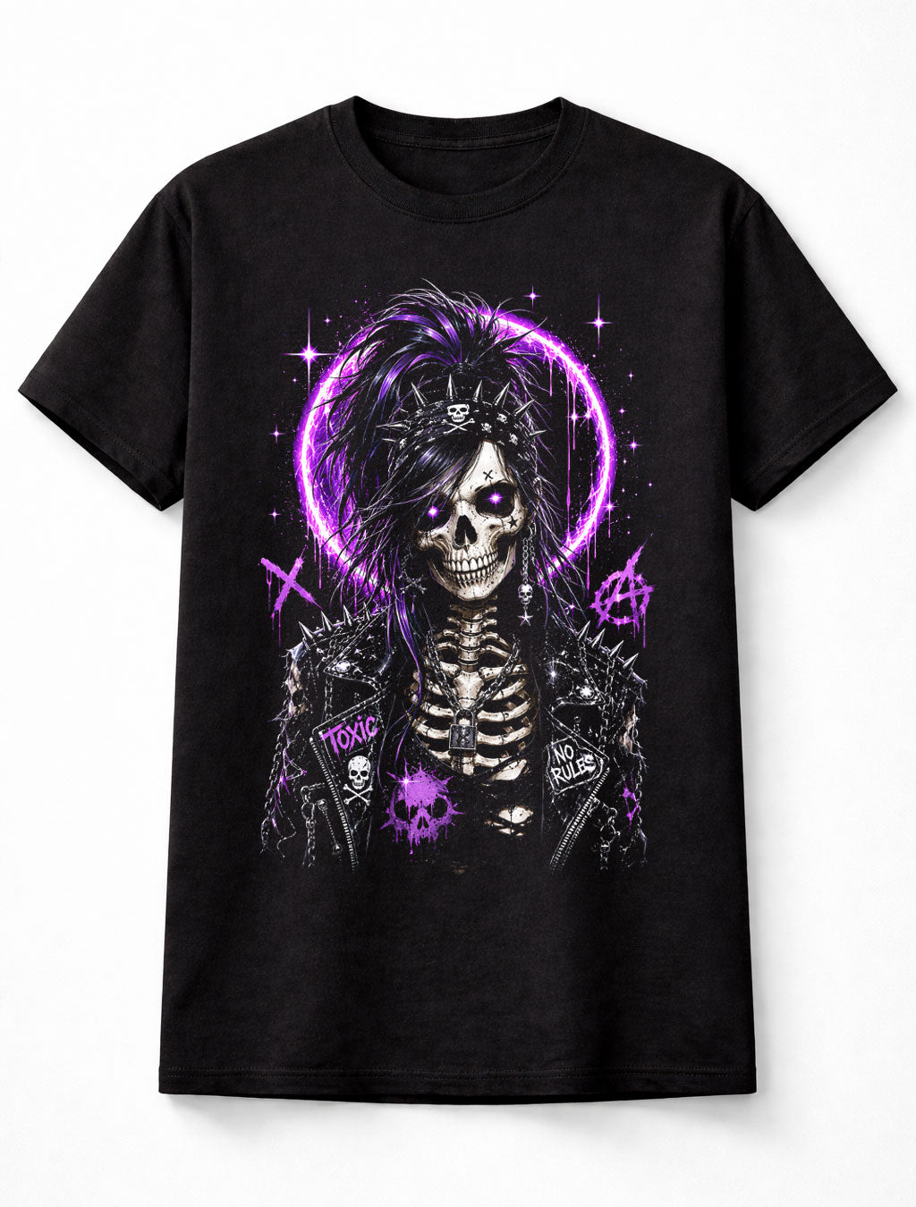 Punk Skull Girl Gothic Purple Skeleton Graphic Unisex T-Shirt
