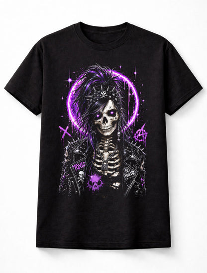 Punk Skull Girl Gothic Purple Skeleton Graphic Unisex T-Shirt
