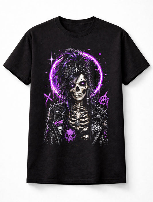 Punk Skull Girl Gothic Purple Skeleton Graphic Unisex T-Shirt