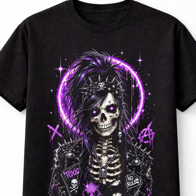 Punk Skull Girl Gothic Purple Skeleton Graphic Unisex T-Shirt