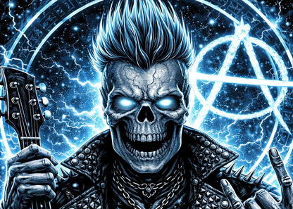 Electric Skull Punk Rocker T-Shirt Metal Guitar Pentagram Lightning Gothic