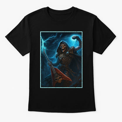 Thunder Riff Reaper Unisex T-Shirt Metal Guitar Lightning Tee