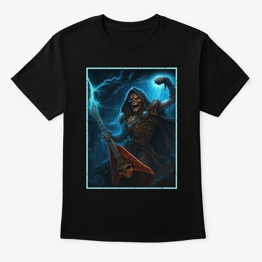 Thunder Riff Reaper Unisex T-Shirt Metal Guitar Lightning Tee