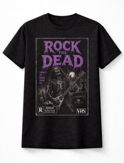 Rock the Dead Skeleton Guitar Horror VHS Gothic Halloween Unisex T-Shirt