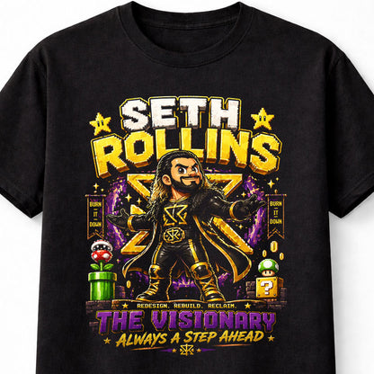 Seth Rollins Visionary Wrestling T-Shirt – Burn It Down Pixel Fan Tee Adults & Kids Unisex T-Shirt