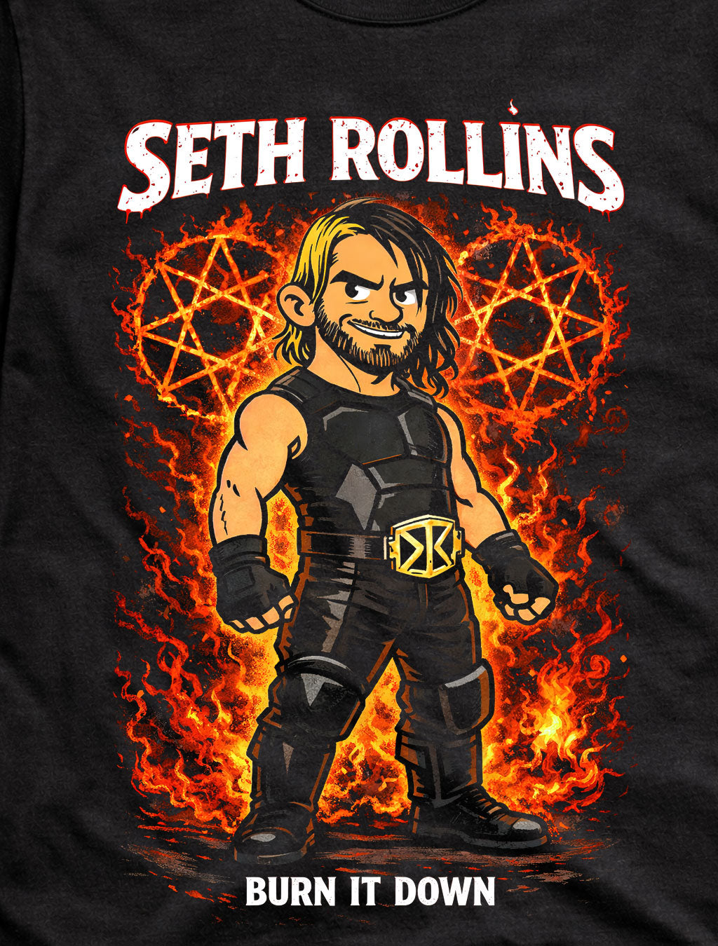 Seth Rollins Burn It Down Wrestling Fire Pentagram Graphic Fan Art Champion Style Tee Adults & Kids Unisex T-Shirt