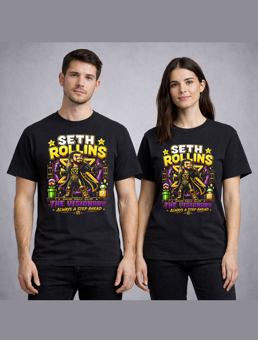 Seth Rollins Visionary Wrestling T-Shirt – Burn It Down Pixel Fan Tee Adults & Kids Unisex T-Shirt