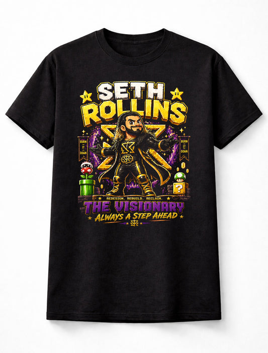 Seth Rollins Visionary Wrestling T-Shirt – Burn It Down Pixel Fan Tee Adults & Kids Unisex T-Shirt