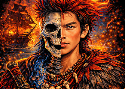 Rufio Style Fire Warrior Skull T Shirt Gothic Fantasy Fighter Unisex Tee