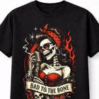 Bad To The Bone Rockabilly Skeleton Pin Up Graphic Unisex T-Shirt