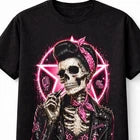 Rockabilly Pin Up Skull Pink Retro Greaser Graphic Unisex T-Shirt