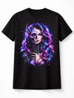 Cyberpunk Skeleton Woman Neon Sci Fi Gothic Skull Unisex T-Shirt