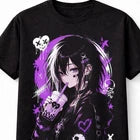 Emo Anime Girl Bubble Tea Gothic Kawaii Skull Graphic Unisex T-Shirt