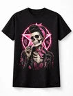 Rockabilly Pin Up Skull Pink Retro Greaser Graphic Unisex T-Shirt