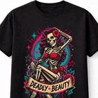Deadly Beauty Skeleton Pin Up Gothic Skull Graphic Unisex T-Shirt
