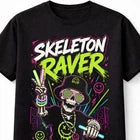 Skeleton Raver EDM DJ Neon Festival Party Graphic Unisex T-Shirt