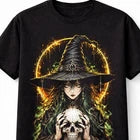 Anime Witch Girl Skull Gothic Magic Manga Graphic Unisex T-Shirt