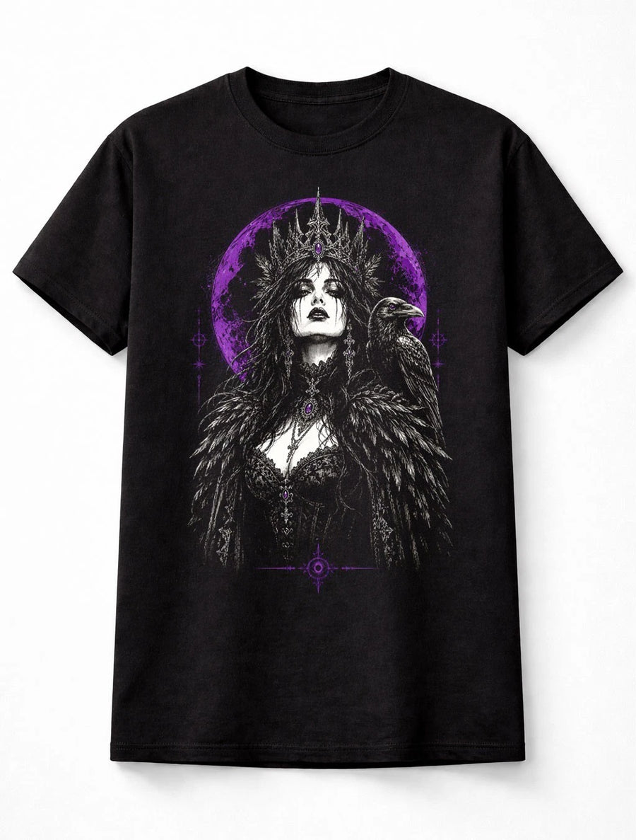 Raven Queen Gothic Witch Dark Fantasy Moon Crow Graphic Unisex T-Shirt